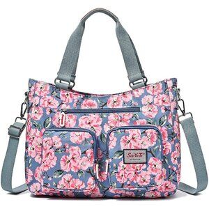 Women Utility Tote Bag for Teachers Nurses - Waterproof Nylon Multi Pocket Shoul